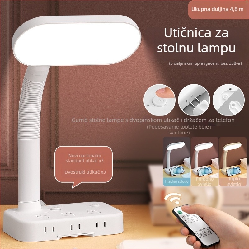 Hongting Studenska stolna lampa za učenje s načinom zaštite očiju, anti-plavo svjetlo, podesiva jačina, USB napajanje, daljinsko upravljanje