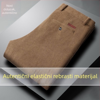 Muške hlače od corduroya, ravnog kroja, visokim strukom, debela tkanina, pogodno za proljeće i jesen, za muškarce srednje dobi