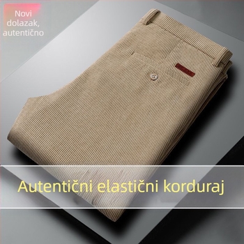 Muške hlače od corduroya, ravnog kroja, visokim strukom, debela tkanina, pogodno za proljeće i jesen, za muškarce srednje dobi