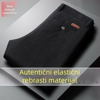Muške hlače od corduroya, ravnog kroja, visokim strukom, debela tkanina, pogodno za proljeće i jesen, za muškarce srednje dobi