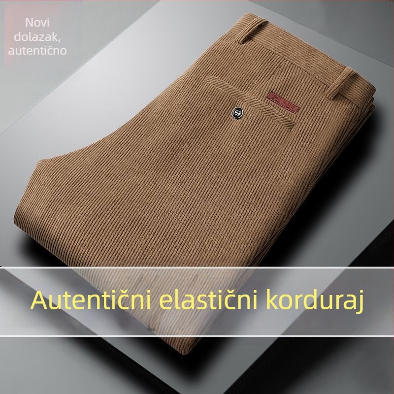 Muške hlače od corduroya, ravnog kroja, visokim strukom, debela tkanina, pogodno za proljeće i jesen, za muškarce srednje dobi