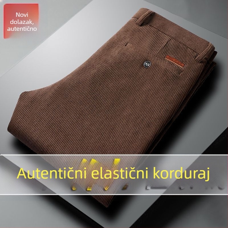 Muške hlače od corduroya, ravnog kroja, visokim strukom, debela tkanina, pogodno za proljeće i jesen, za muškarce srednje dobi
