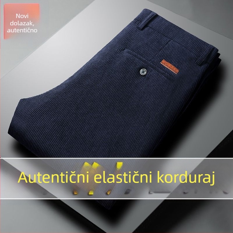 Muške hlače od corduroya, ravnog kroja, visokim strukom, debela tkanina, pogodno za proljeće i jesen, za muškarce srednje dobi