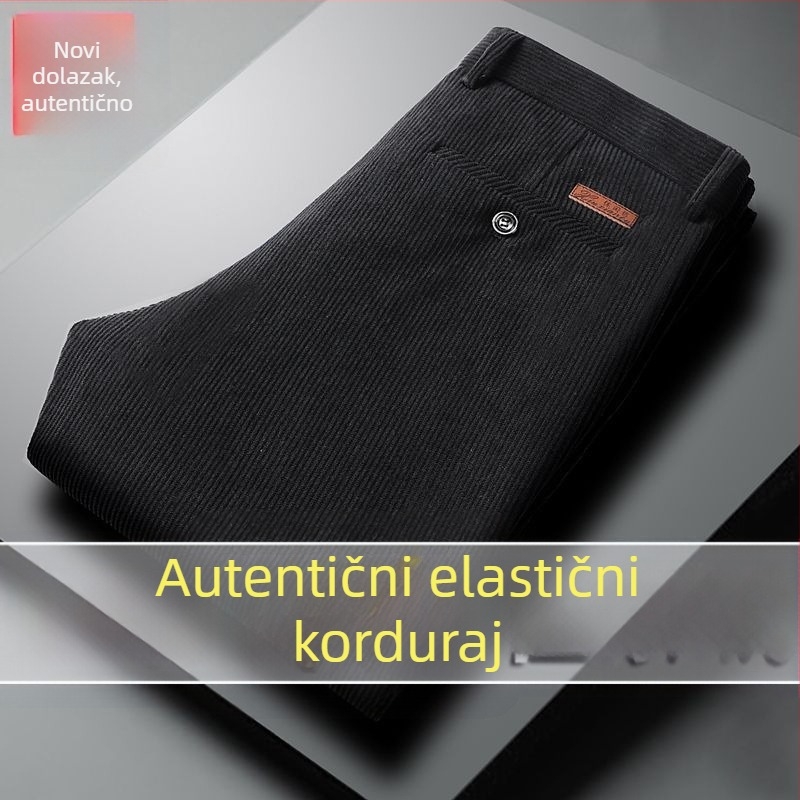Muške hlače od corduroya, ravnog kroja, visokim strukom, debela tkanina, pogodno za proljeće i jesen, za muškarce srednje dobi