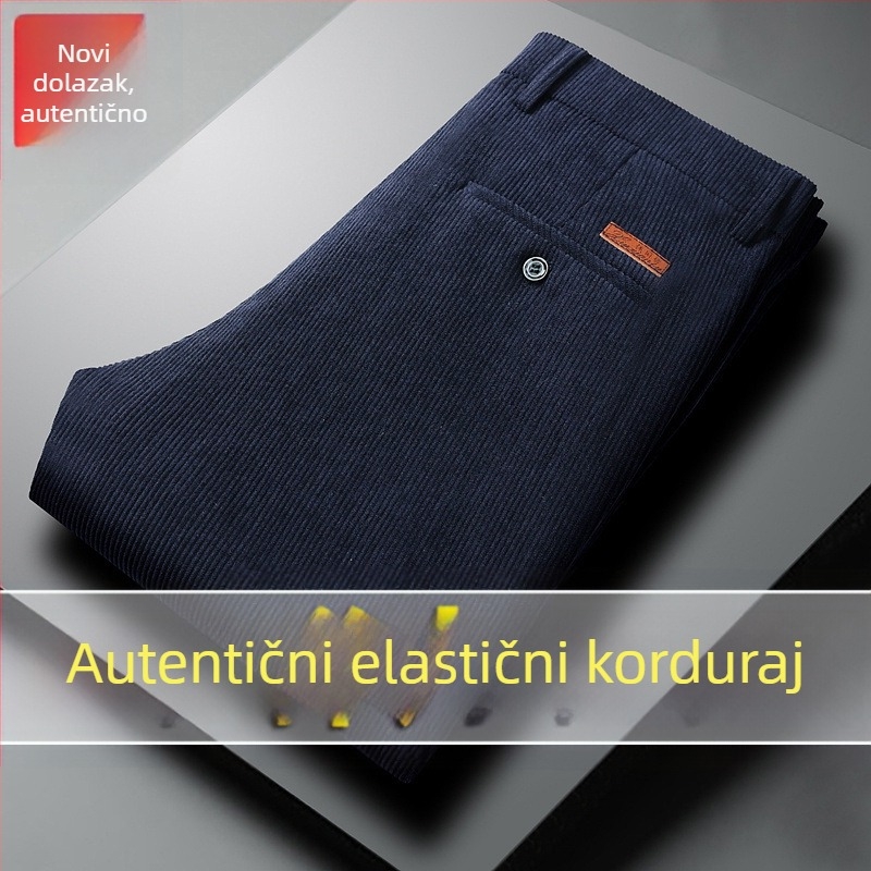 Muške hlače od corduroya, ravnog kroja, visokim strukom, debela tkanina, pogodno za proljeće i jesen, za muškarce srednje dobi