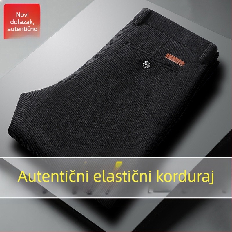 Muške hlače od corduroya, ravnog kroja, visokim strukom, debela tkanina, pogodno za proljeće i jesen, za muškarce srednje dobi