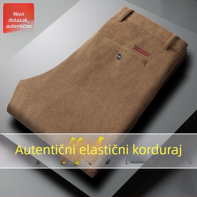 Muške hlače od corduroya, ravnog kroja, visokim strukom, debela tkanina, pogodno za proljeće i jesen, za muškarce srednje dobi