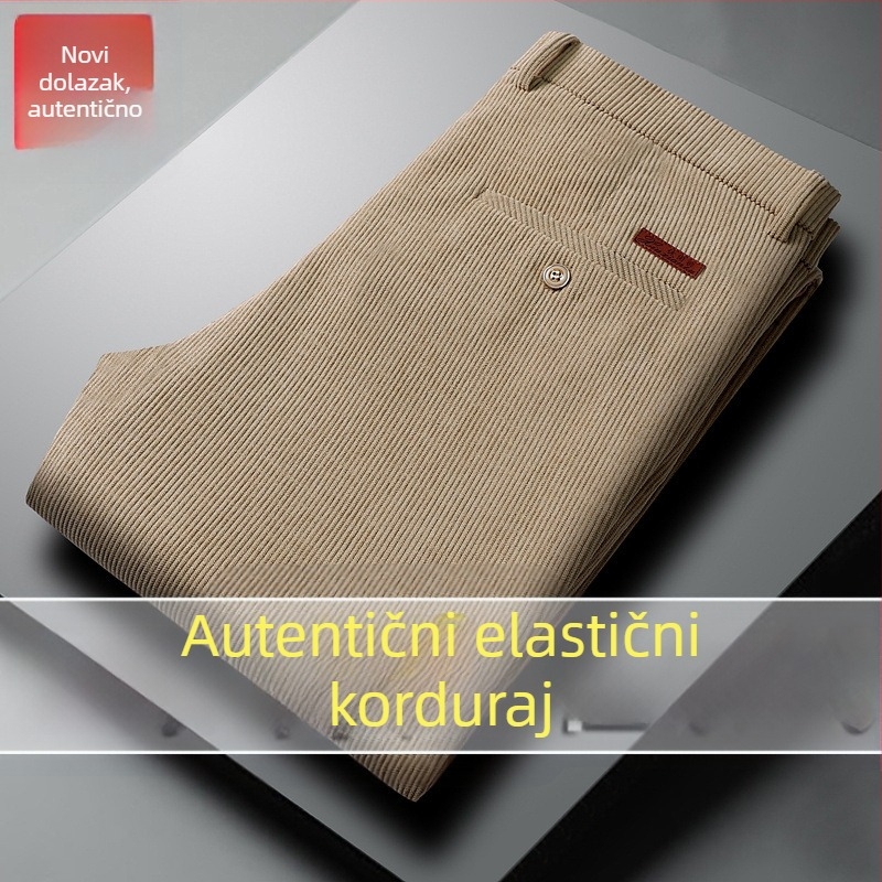 Muške hlače od corduroya, ravnog kroja, visokim strukom, debela tkanina, pogodno za proljeće i jesen, za muškarce srednje dobi
