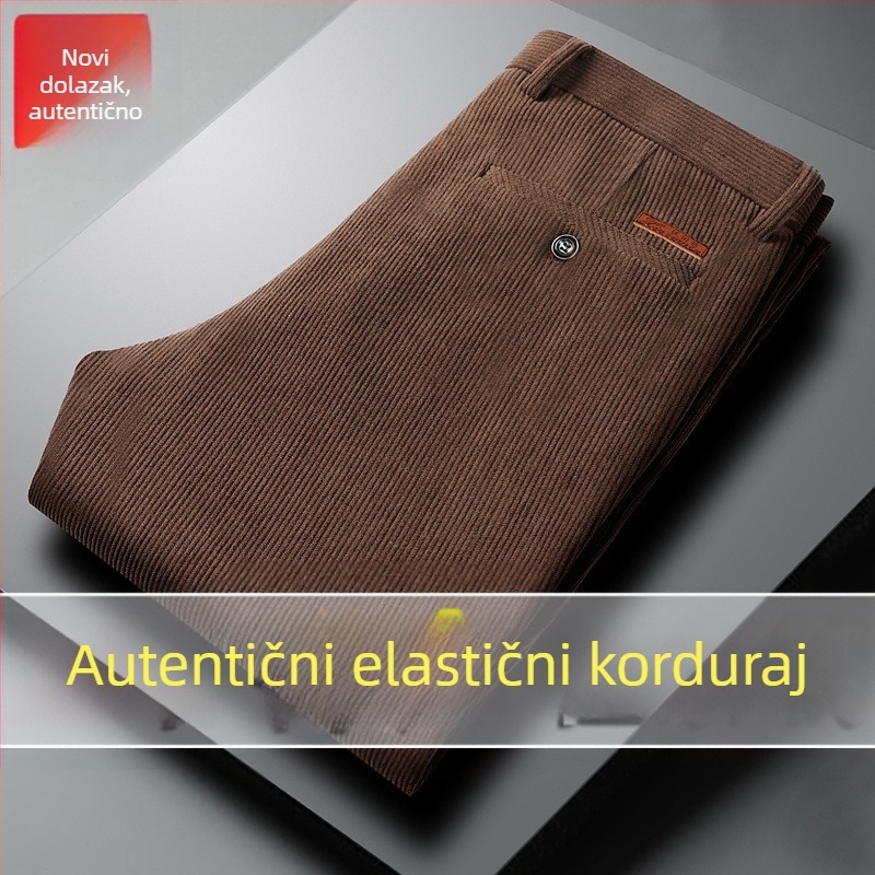 Muške hlače od corduroya, ravnog kroja, visokim strukom, debela tkanina, pogodno za proljeće i jesen, za muškarce srednje dobi