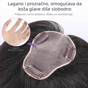 Topper za kosu za žene, prozračna mono mreža u obliku kruške, potpuno ručno tkano, prava ljudska kosa, dodaje volumen