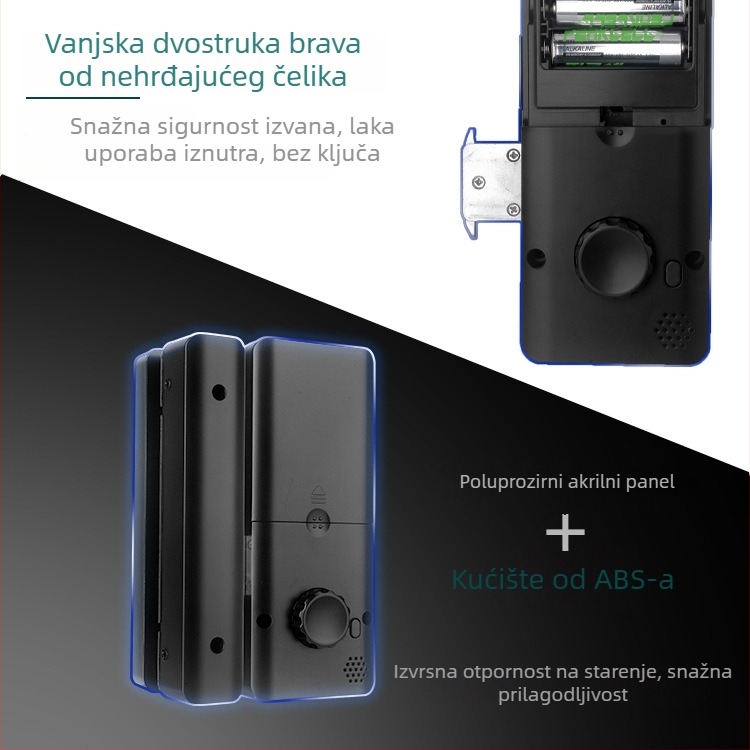 SWR-Z200 Pametna brava za staklena vrata s čitačem otiska 100 zapisa, velikim zaslonom, zaštitom lozinkom i daljinskim upravljanjem putem mobitela; kompatibilna sa staklenim i drvenim vratima