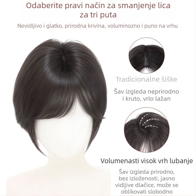 Dijel za kosu s bangs za žene, Miješani svileni bangs, Visokotemperaturni svila, Povećanje volumena na vrhu, Nije bojano