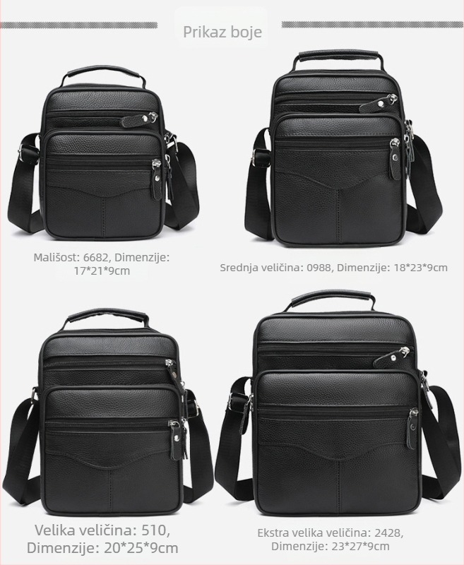 Muška crossbody torba od prvog sloja kože, velika kapaciteta, prozračna podstava, kompatibilna s prijenosnim računalom