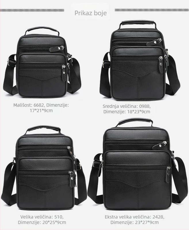 Muška crossbody torba od prvog sloja kože, velika kapaciteta, prozračna podstava, kompatibilna s prijenosnim računalom
