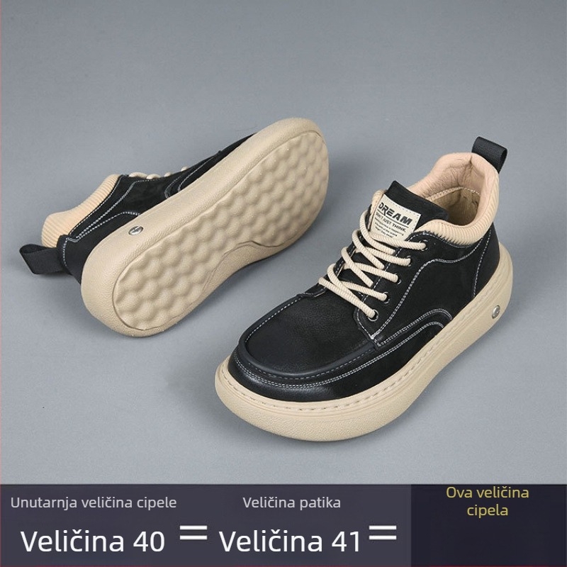 Muške platforme od kože prvog sloja, okrugli vrh, vezanje na pertle, niska platforma 1–3 cm