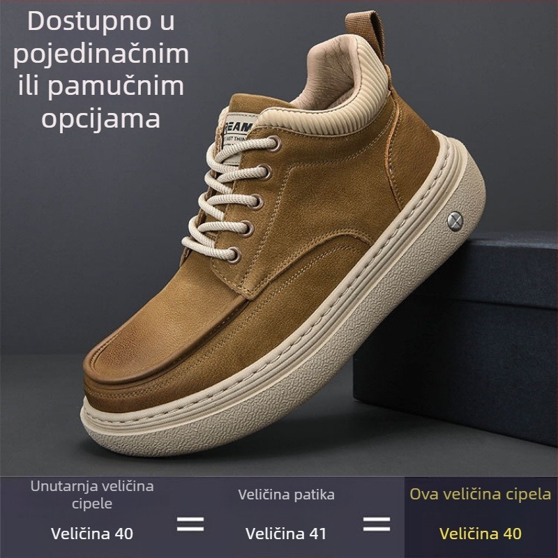 Muške platforme od kože prvog sloja, okrugli vrh, vezanje na pertle, niska platforma 1–3 cm