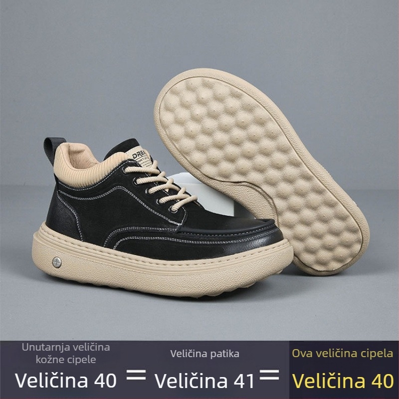 Muške platforme od kože prvog sloja, okrugli vrh, vezanje na pertle, niska platforma 1–3 cm