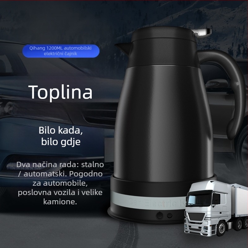 Automobilski električni čajnik, model QHZ-1200, 12V/24V, 120W/240W, nehrđajući čelik s PP, brzo zagrijavanje