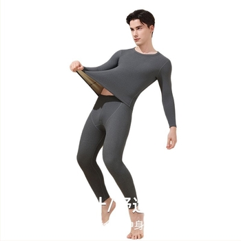 Termalni set donjeg rublja od vune i svile, unisex, s okruglim izrezom, top i hlače, jednovrstni, s vunenim zakrpama