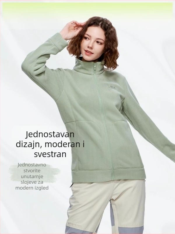 Unisex polarni fleec kardigan s unutarnjom fleks podstavom, topao zimski sloj za skijanje, vožnju biciklom i planinarenje