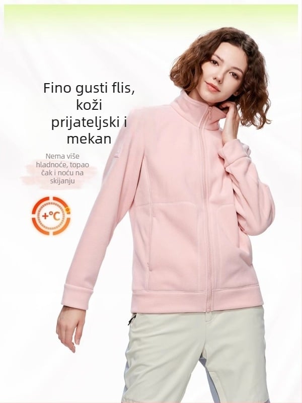 Unisex polarni fleec kardigan s unutarnjom fleks podstavom, topao zimski sloj za skijanje, vožnju biciklom i planinarenje