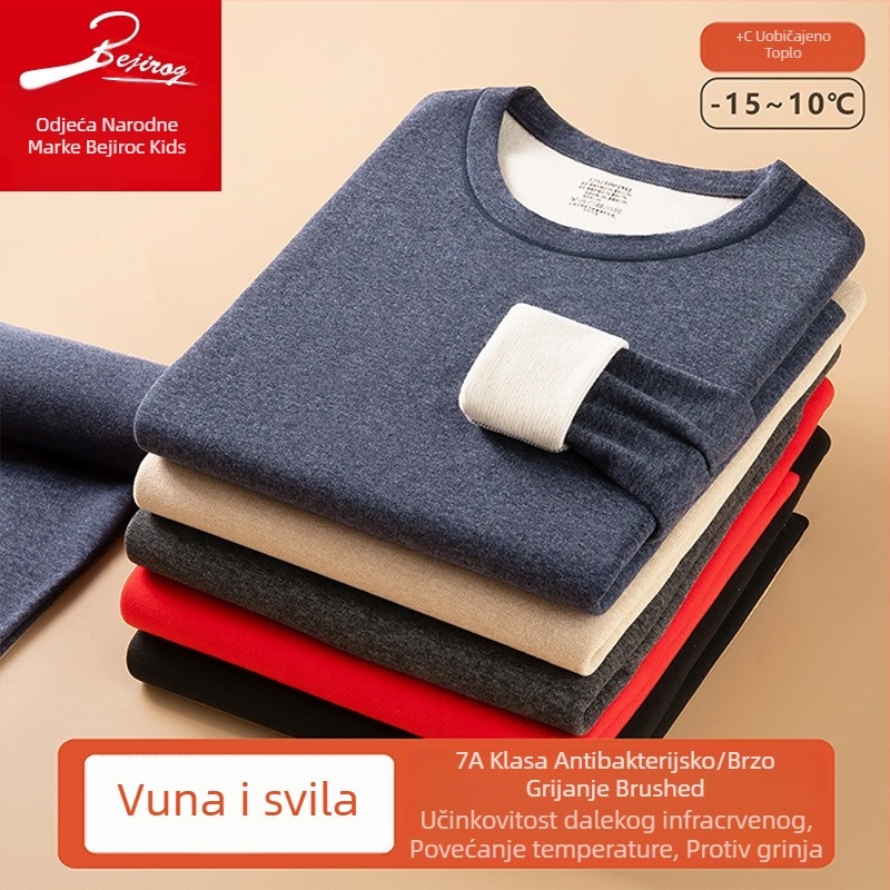 Bejirog Arctic Velvet termo donje rublje s fleisom, muški komplet gornji dio s dugim rukavom i hlače, debeli 251–300 g/m2, glavna tkanina 80–90% poliester, topao, antibakterijski, anti-pilling, jednobojan