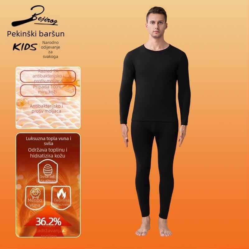 Bejirog Arctic Velvet termo donje rublje s fleisom, muški komplet gornji dio s dugim rukavom i hlače, debeli 251–300 g/m2, glavna tkanina 80–90% poliester, topao, antibakterijski, anti-pilling, jednobojan