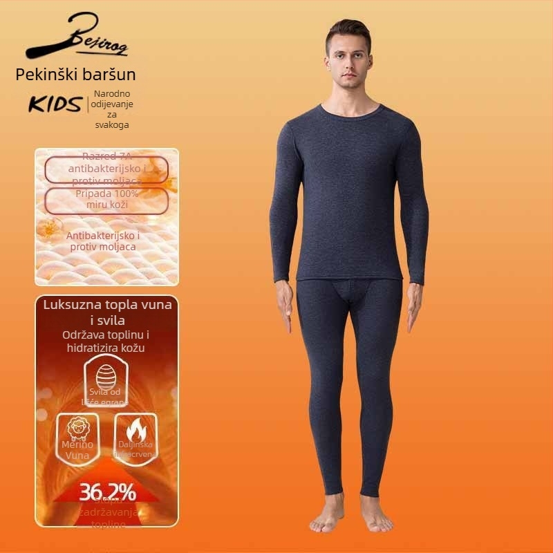 Bejirog Arctic Velvet termo donje rublje s fleisom, muški komplet gornji dio s dugim rukavom i hlače, debeli 251–300 g/m2, glavna tkanina 80–90% poliester, topao, antibakterijski, anti-pilling, jednobojan