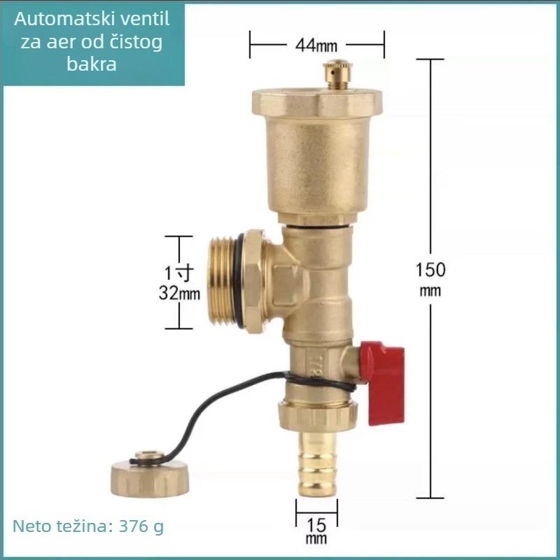 Automatski ispušni ventil za podno grijanje — završni dio, mesing, nikl premaz, moderni jednostavni stil, Jiurong Pipe Industry