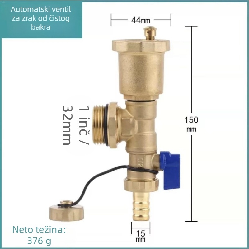 Automatski ispušni ventil za podno grijanje — završni dio, mesing, nikl premaz, moderni jednostavni stil, Jiurong Pipe Industry