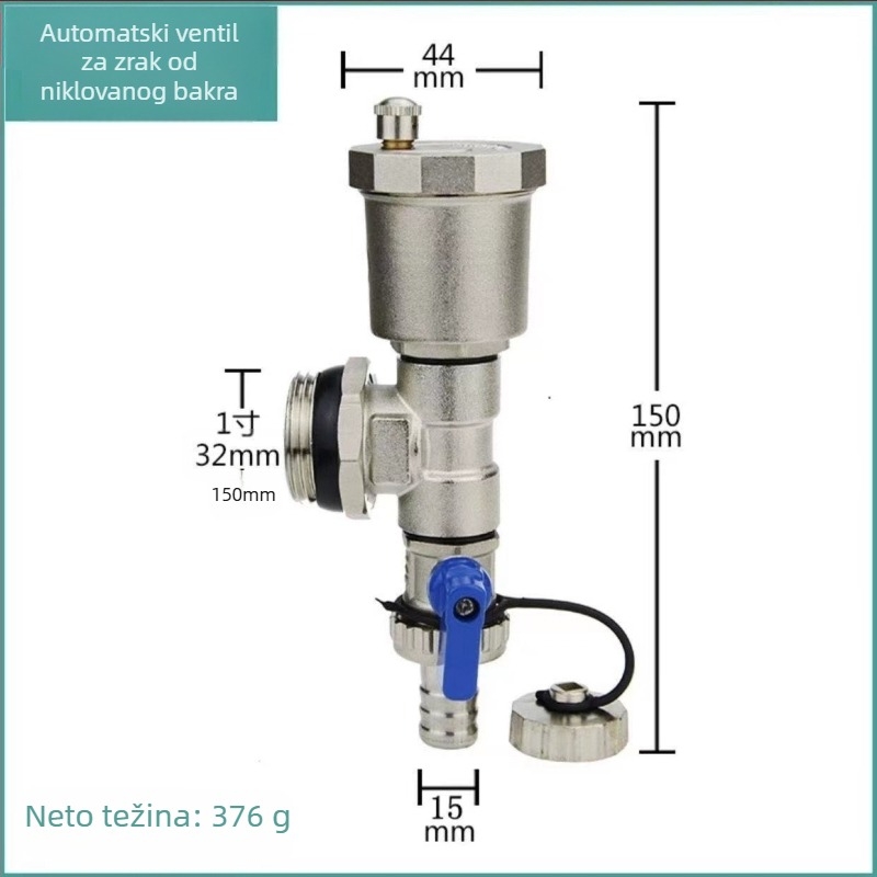 Automatski ispušni ventil za podno grijanje — završni dio, mesing, nikl premaz, moderni jednostavni stil, Jiurong Pipe Industry