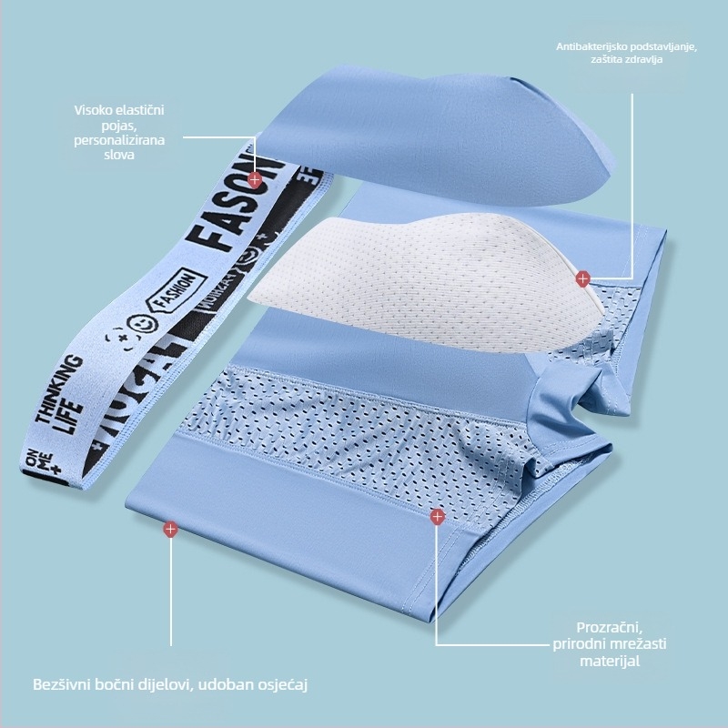 Muške bokserice od ice silk, prozračne, brzo sušeće, antibakterijske, pleteni materijal