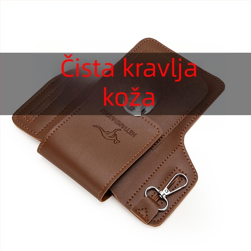 Muška kožna torbica za telefon na pojas, model 888, otvaranje s poklopcem, vertikalni kvadratni oblik, otporna na habanje