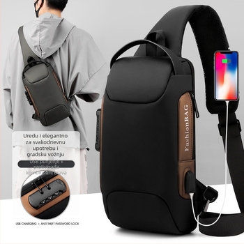 Muška torba za prsa - najlon, protivkrađa, gradski minimalistički stil, jednobojni uzorak, Meitu