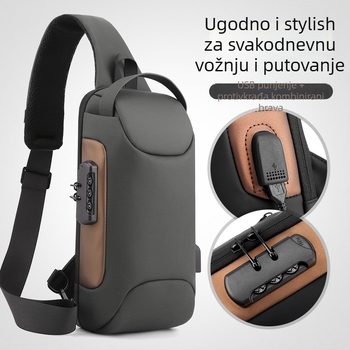 Muška torba za prsa - najlon, protivkrađa, gradski minimalistički stil, jednobojni uzorak, Meitu