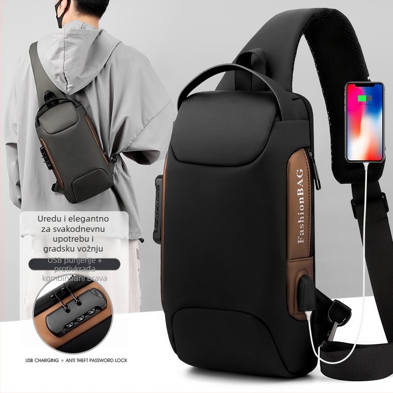 Muška torba za prsa - najlon, protivkrađa, gradski minimalistički stil, jednobojni uzorak, Meitu