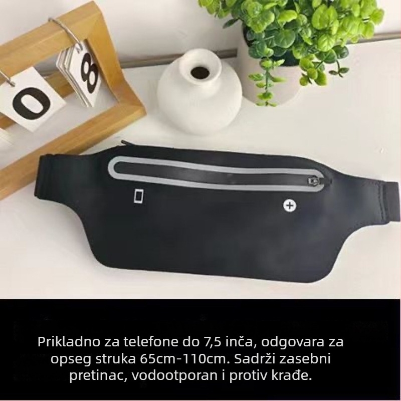 Torba za struk za mobitel – ultra tanka, vodootporna, lagana, protiv krađe, reflektirajuća za noćnu sigurnost (unisex)