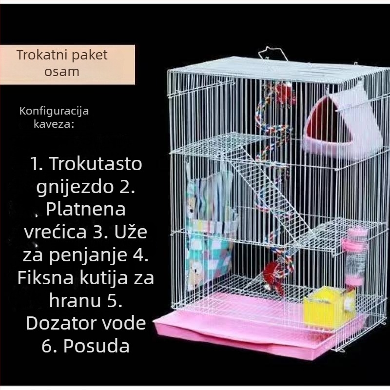 Trostruki metalni kavez za hrčka — četvrtastog oblika, lako za čišćenje