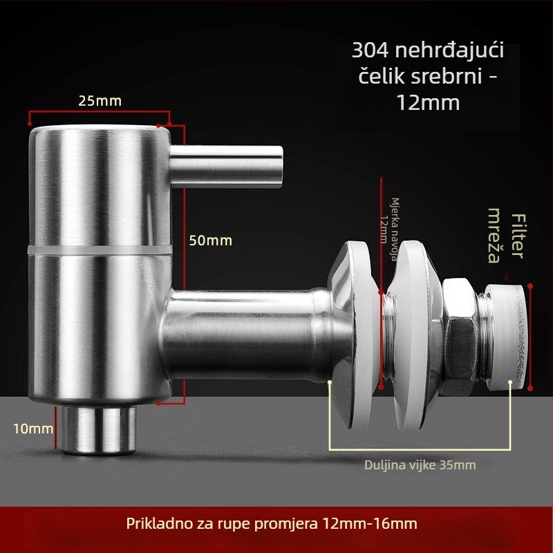 Kran za vino od nehrđajućeg čelika s filtrom - 304, keramički disk ventil, promjer sjedišta 20 mm, promjer ulazne/izlazne cijevi 20 mm, brušeni završetak