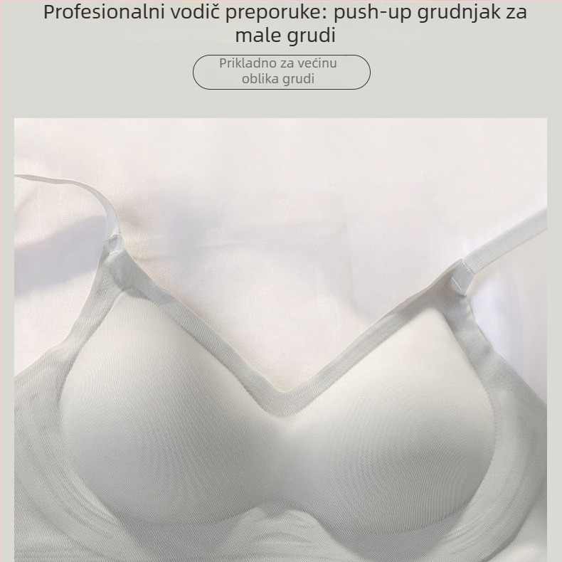Bezšivna grudnjica s mekom podrškom, bez žice, nylon tkanina 80–90%, prozračna, oblikuje leđa, za žene