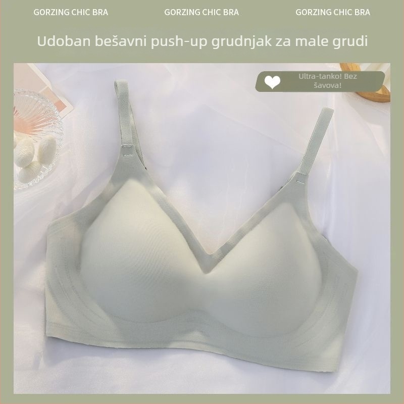 Bezšivna grudnjica s mekom podrškom, bez žice, nylon tkanina 80–90%, prozračna, oblikuje leđa, za žene