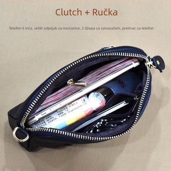 Korejski stil ženski clutch, koža prvog sloja, školjkastog oblika torbice, zatvarač na zip, unutarnja džep