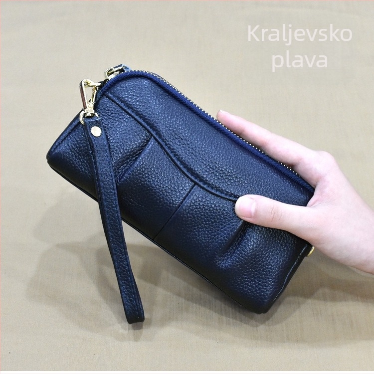 Korejski stil ženski clutch, koža prvog sloja, školjkastog oblika torbice, zatvarač na zip, unutarnja džep