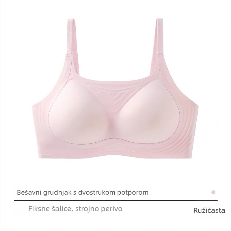 Bešavni grudnjak s tankim oblikovanim košaricama, bez čeličnih umetaka, fiksne dvostruke naramenice, stražnje troredno kopčanje