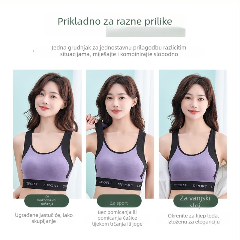 Bez naramenica sportski grudnjak za trčanje, 3/4 košarica, prozračni najlon, gornja podrška, lijep leđa, upijanje znoja