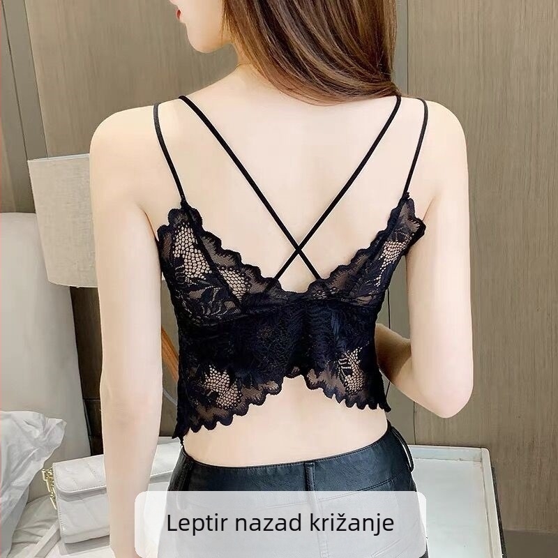 Korejskog stila čipkasti tube top bez naramenica s oblikovanim i punim košaricama, 80–90% najlona, krížni stražnji dio