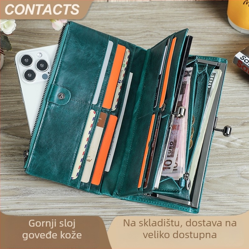 Ženska novčanik od prave kože, koža prvog sloja, RFID zaštita, street stil, svakodnevna upotreba.