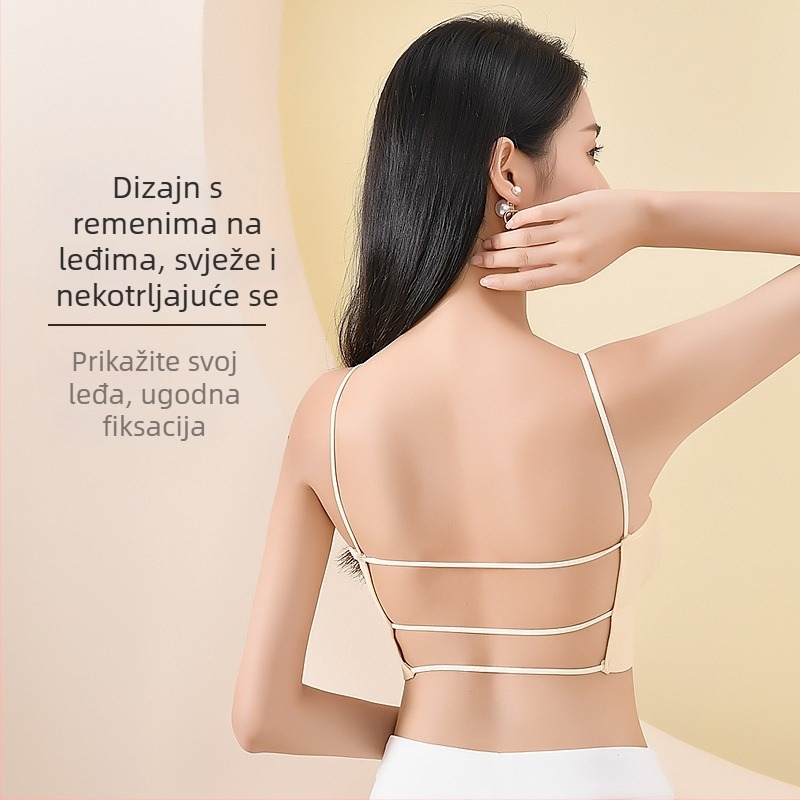 Nylon wrap grudnjak/bustier, bežični, otvorena leđa, duljina prsa, puni čašice s tankim oblikovanjem, 80–90% najlona