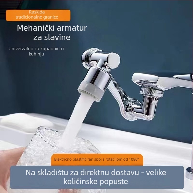 Slavina s mehaničkim produžnim ramenom, glava protiv prskanja, aerator, spiralni priključak, nehrđajući čelik i PP