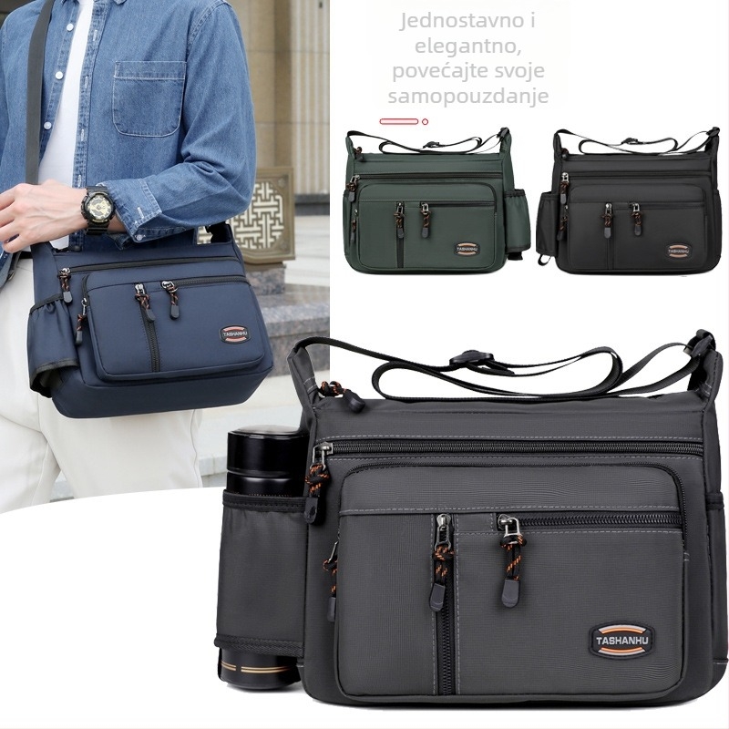 Muška torba preko ramena (crossbody) - Oxford tkanina, podstava od poliestera, jednobojni dizajn, prozračna, otporna na habanje, proširiva